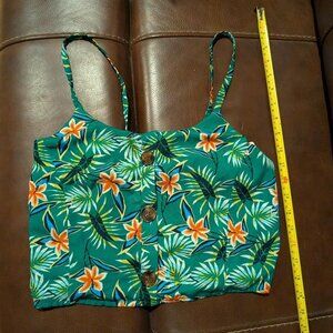 Beautiful Green Floral with Orange Flowers YOZA BY CINTHYA GOMEZ Top Crop Sz M
